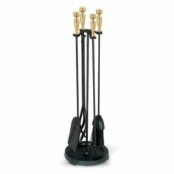 Pilgrim 2400 Series Black With Gold Ball Handles Fireplace Tool Set - 5pc