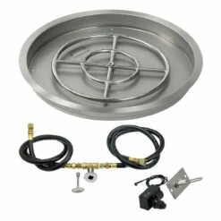 25" Round Drop-In Pan With Spark Ignition Kit (18" Fire Pit Ring) - Natural Gas - By American Fireglass - SS-RSPKIT-N-25