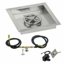 12" Square Drop-In Pan With Spark Ignition Kit (6" Fire Pit Ring) Natural Gas - By American Fireglass - SS-SQPKIT-N-12