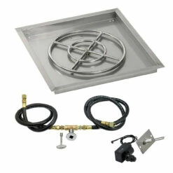 24" Square Drop-In Pan With Spark Ignition Kit (18" Fire Pit Ring) Natural Gas - By American Fireglass - SS-SQPKIT-N-24
