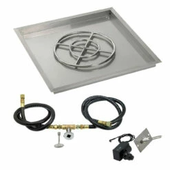 30" Square Drop-In Pan With Spark Ignition Kit (18" Fire Pit Ring) Natural Gas - By American Fireglass - SS-SQPKIT-N-30
