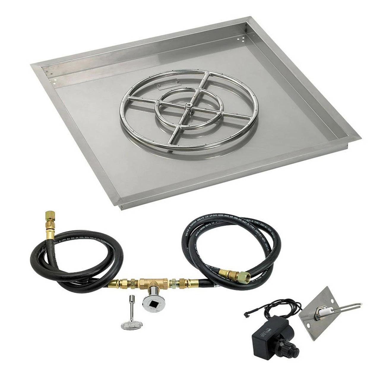 30" Square Drop-In Pan With Spark Ignition Kit (18" Fire Pit Ring) Natural Gas - By American Fireglass - SS-SQPKIT-N-30 1 30" Square Drop-In Pan With Spark Ignition Kit (18" Fire Pit Ring) Natural Gas - By American Fireglass - SS-SQPKIT-N-30