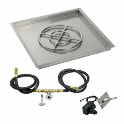 36" Sqaure Drop-In Pan With Spark Ignition Kit (18" Fire Pit Ring) Natural Gas - By American Fireglass - SS-SQPKIT-N-36