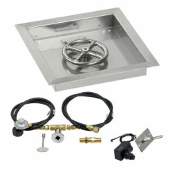 12" Square Drop-In Pan With Spark Ignition Kit (6" Fire Pit Ring) Propane - By American Fireglass - SS-SQPKIT-P-12