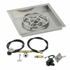 18" Square Drop-In Pan With Spark Ignition Kit (12" Fire Pit Ring) Propane - By American Fireglass - SS-SQPKIT-P-18