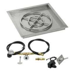 24" Square Drop-In Pan With Spark Ignition Kit (18" Fire Pit Ring) Propane - By American Fireglass - SS-SQPKIT-P-24