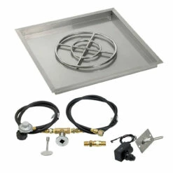 30" Square Drop-In Pan With Spark Ignition Kit (18" Fire Pit Ring) Propane - By American Fireglass - SS-SQPKIT-P-30