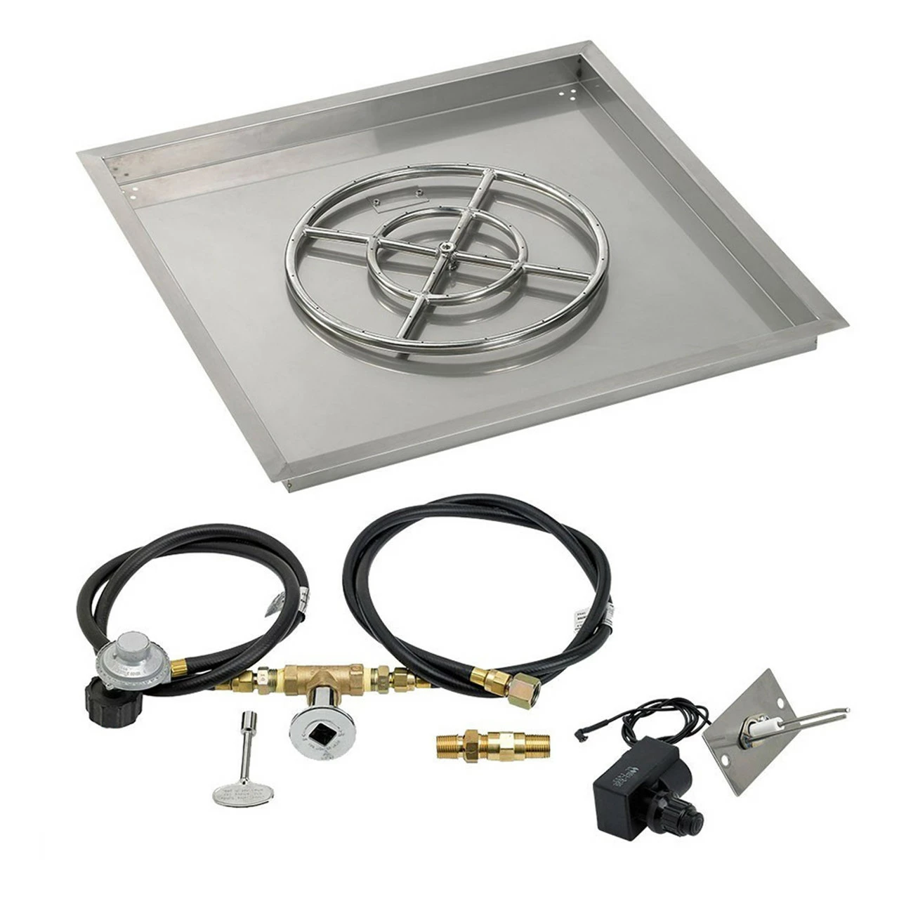 30" Square Drop-In Pan With Spark Ignition Kit (18" Fire Pit Ring) Propane - By American Fireglass - SS-SQPKIT-P-30 1 30" Square Drop-In Pan With Spark Ignition Kit (18" Fire Pit Ring) Propane - By American Fireglass - SS-SQPKIT-P-30