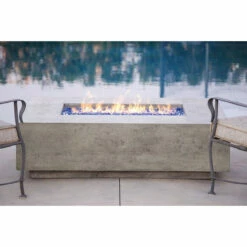 Tavola 1 Rectangular Concrete Fire Pit 56" X 38" -DIMPLEX Sales Store Tavola 1 Pewter Prism Hardscapes Fire Pit Table with Blue Fire Glass web 18931.1673983036