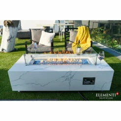 Elementi Plus Carrara Marble Porcelain Fire Table