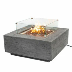 Albany Natural Color Pewter Finish Square Fire Pit Table - Concrete GFRC | AMS Fireplace