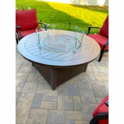 AMS Fire Pit Table Round Glass Wind Guard - 1/4" Thick Glass - Fire Flame Guard -DIMPLEX Sales Store ams glass wind flame guard on table web 07079.1666899218