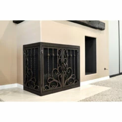 Arcadia Rectangular L-Shape Fireplace Door - Wrought Iron