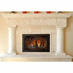 Azalea Rectangular Fireplace Door - Wrought Iron