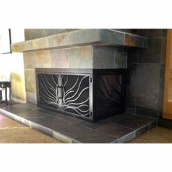 Coral Rectangular L-Shape Fireplace Door - Wrought Iron