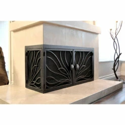 Coral Rectangular L-Shape Fireplace Door - Wrought Iron -DIMPLEX Sales Store coral 15 l shape fireplace door web2 94805.1582219097
