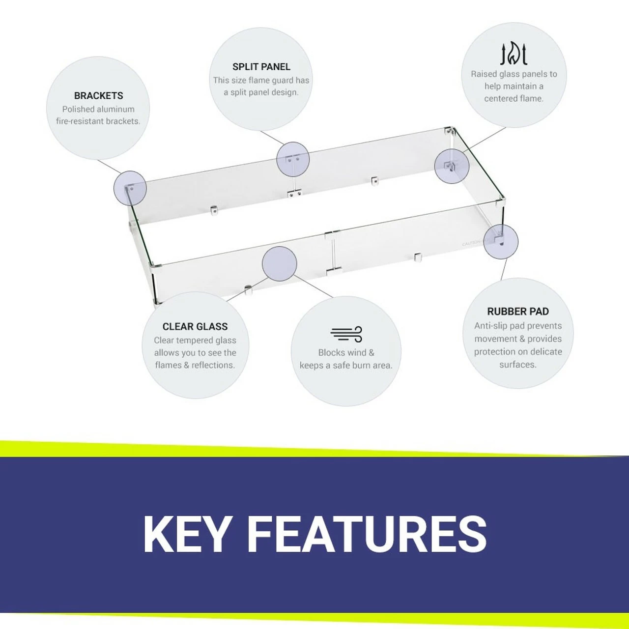 36" Rectangular Glass Wind And Flame Guard | American Fire Glass 3 36" Rectangular Glass Wind And Flame Guard | American Fire Glass - Image 3