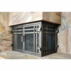 Santa Cruz Rectangular L-Shape Fireplace Door - Wrought Iron