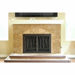 Redwood Rectangular Fireplace Door - Wrought Iron
