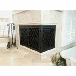 Trabuco Rectangular L-ShapeFireplace Door - Wrought Iron