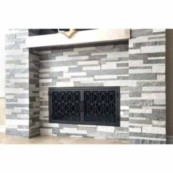 Wave Rectangular Fireplace Door - Wrought Iron
